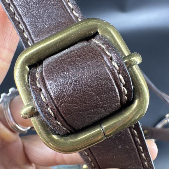 Vintage Fossil Tapestry Brown Purple & Blue Crossbody Purse Bag Leather Trim - Picture 12 of 14